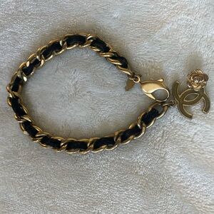 CHANEL GOLD TONE BLACK VELVET BRACELET